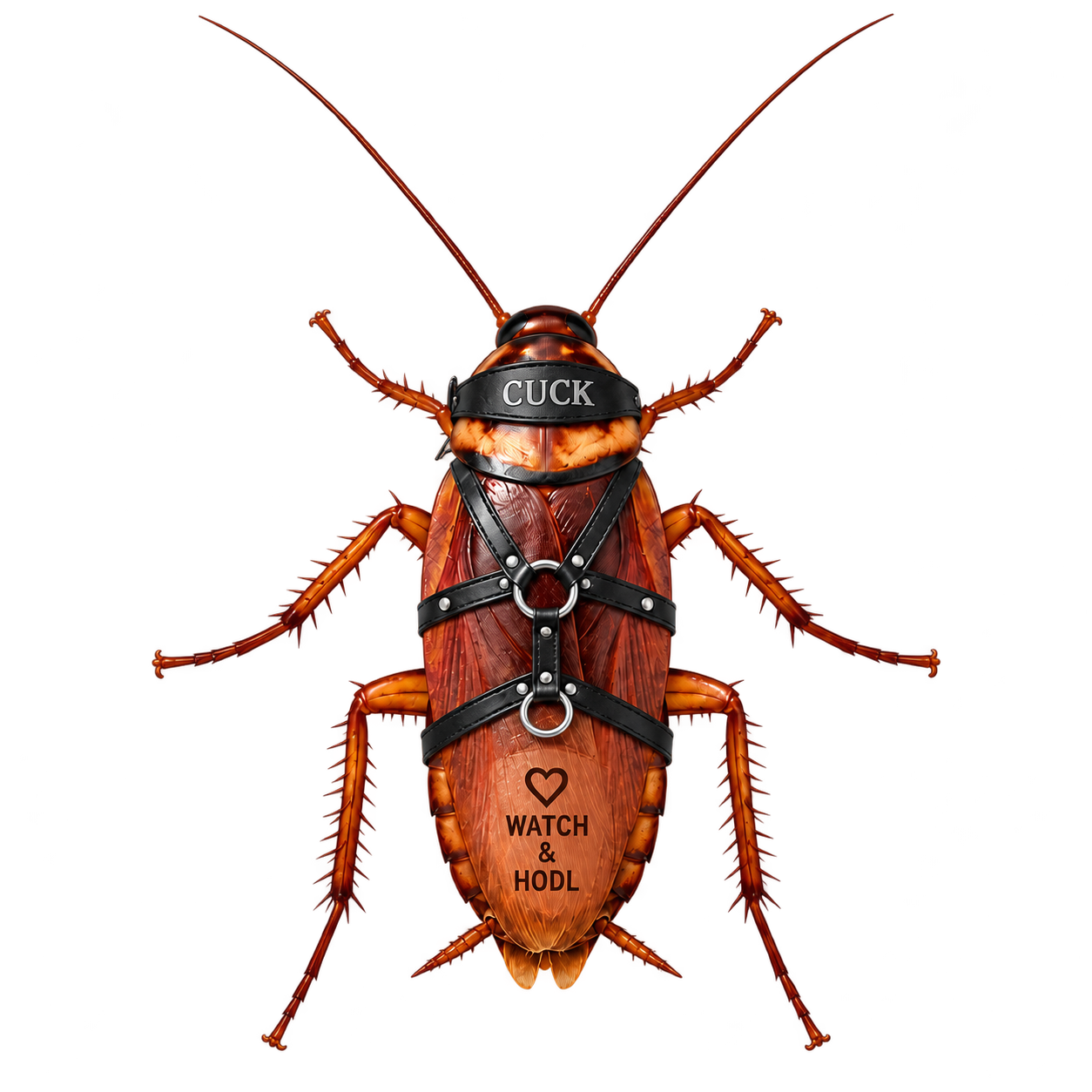 CUCKROACH in a leather harness looking out of a black hole